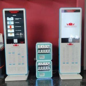 Self-service tour guide rental cabinet